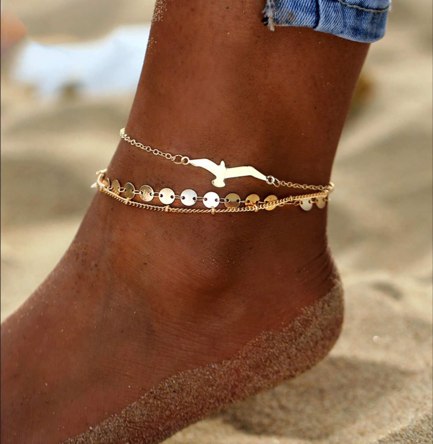 Goldtone Bird Circular Anklet