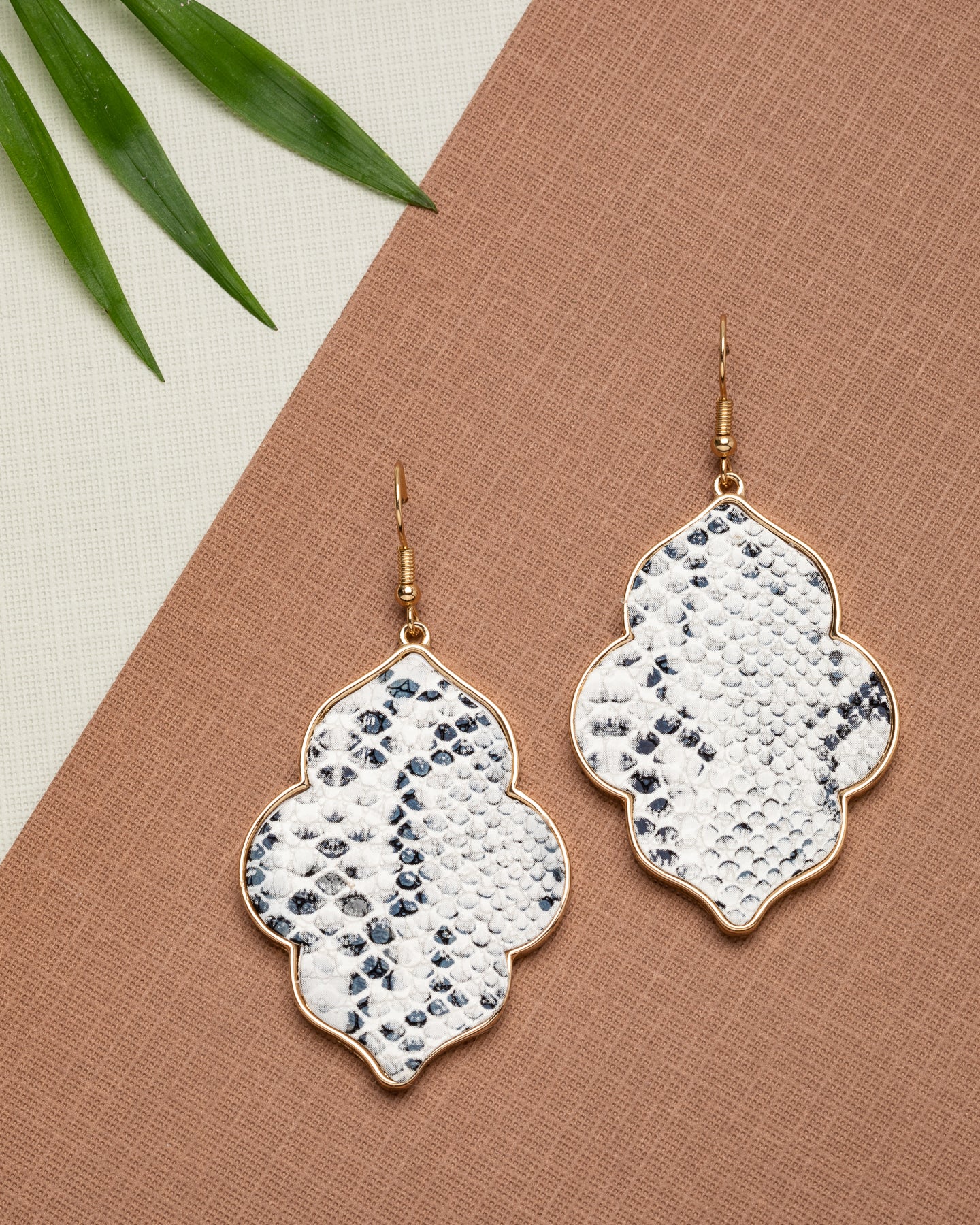 Black White Snakeskin Drop Earrings