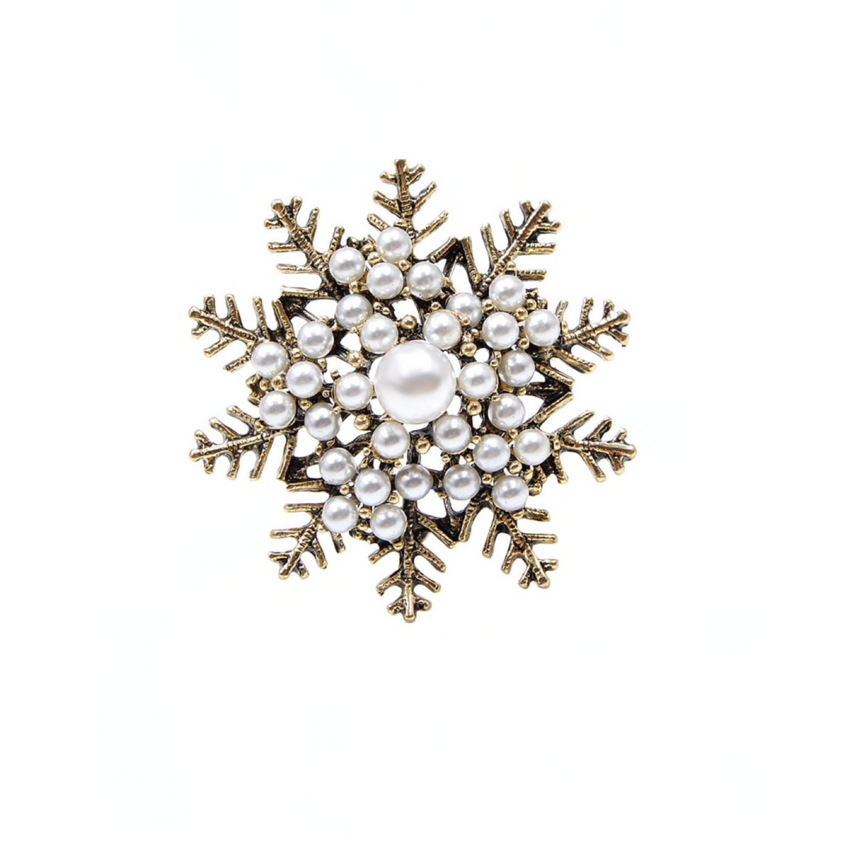 Brass Imitation Pearl Snowflake Brooch