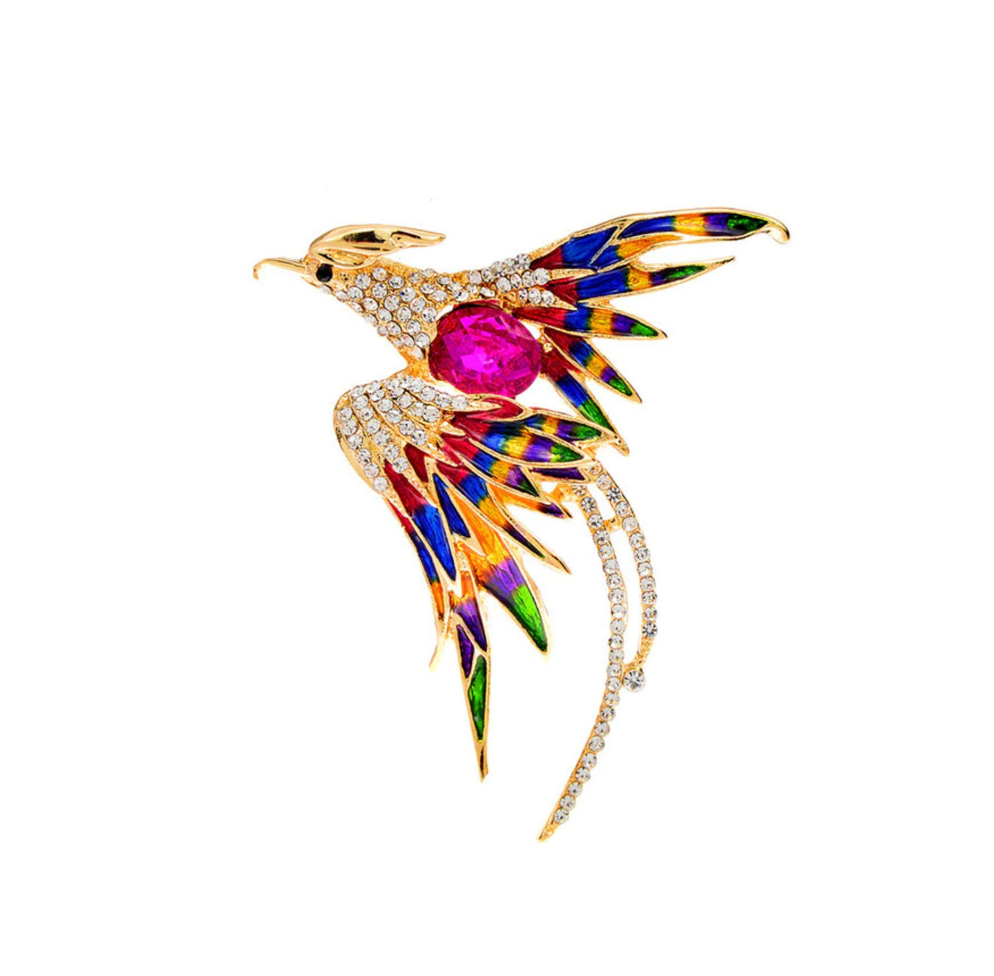 Multi Colored Flying Crystal Bird Brooch
