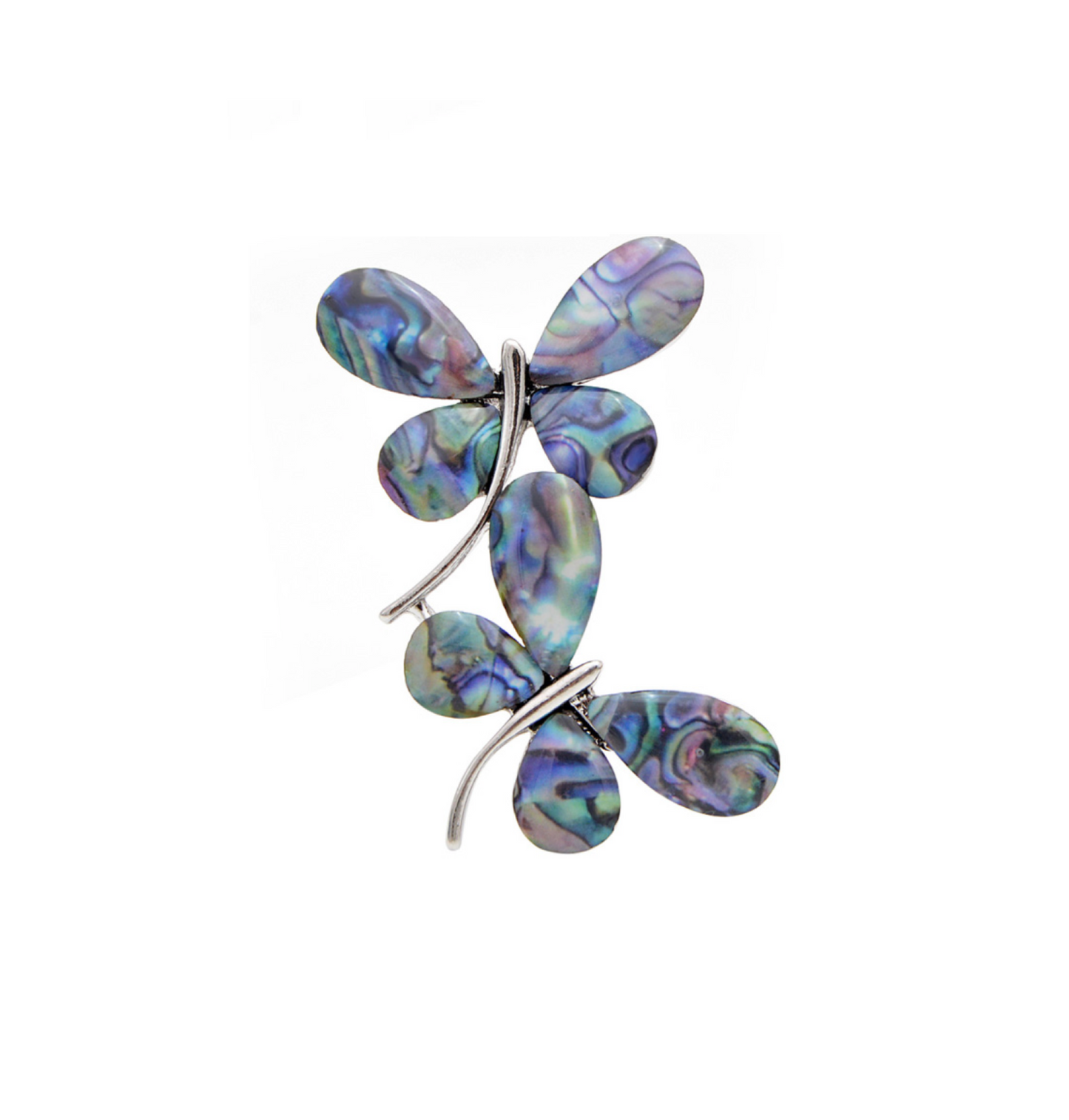 Paua-inspired Silvertone Dual Butterfly Brooch