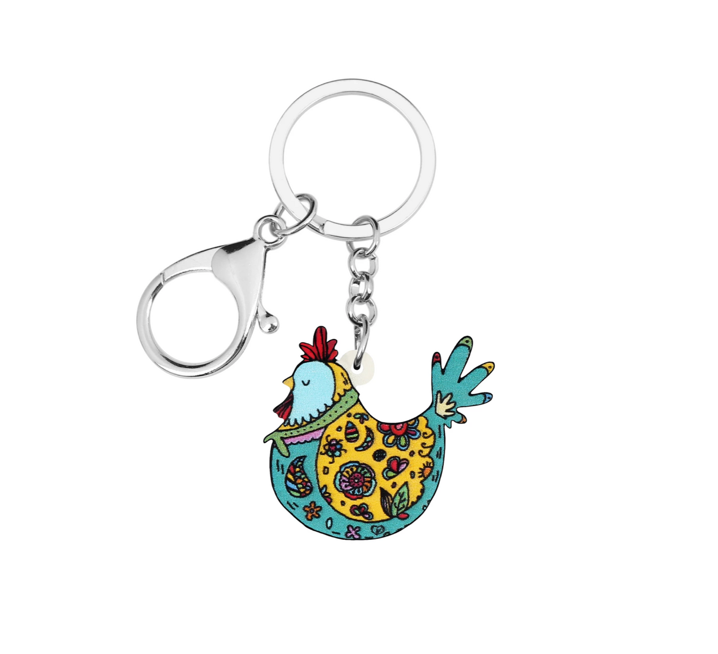 Blue Floral Hen Keychain