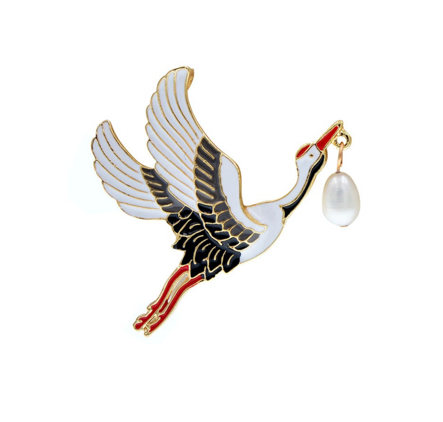 Goldtone Flying Stork Imitation Pearl Brooch