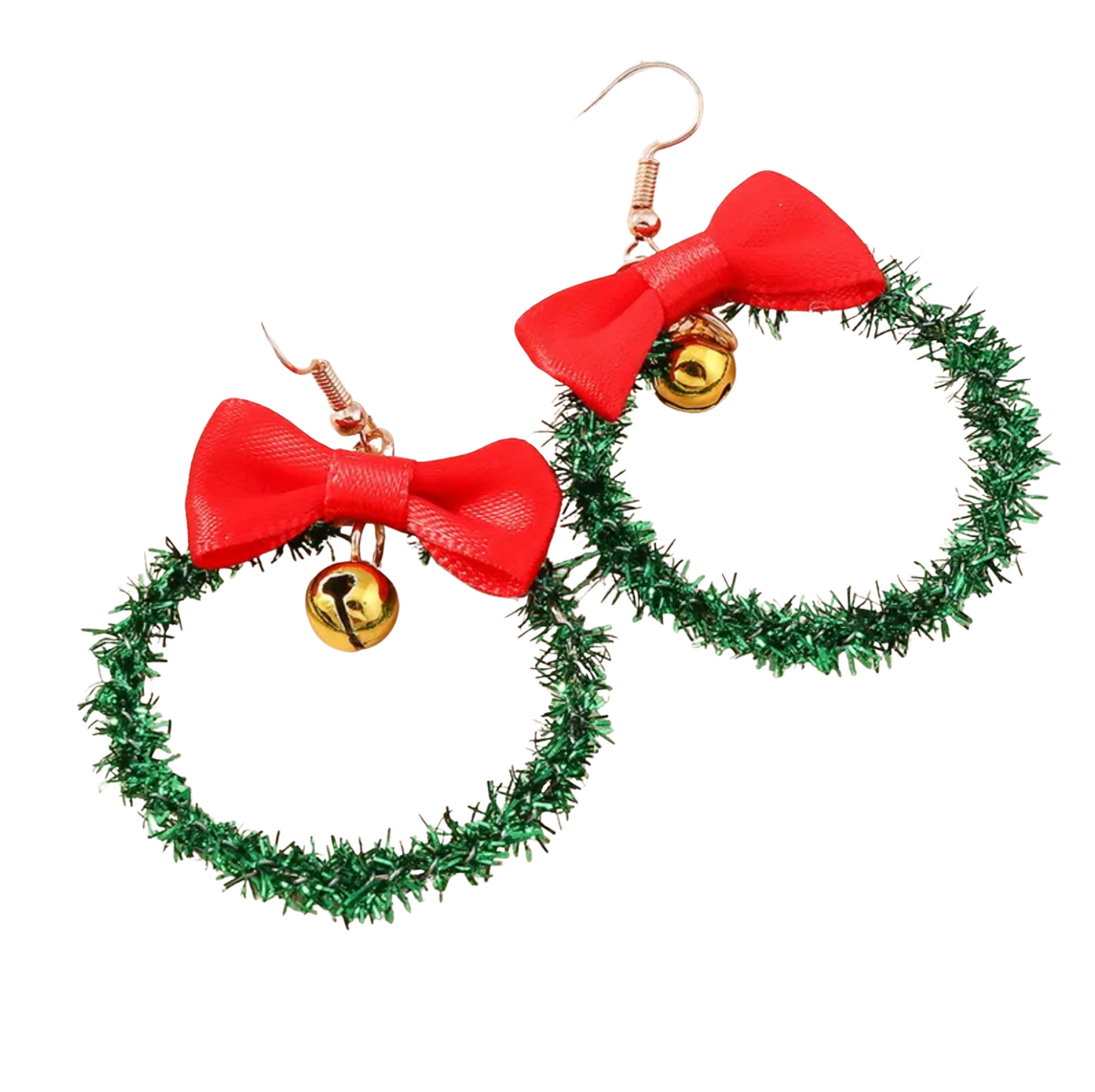 Glittery Christmas Wreath with Red Bow Drop Earrings