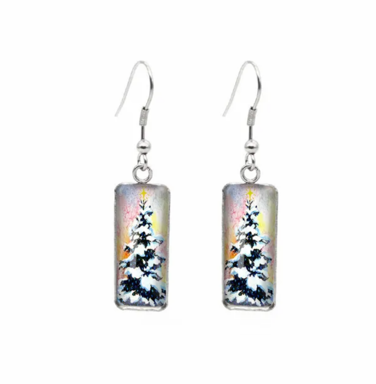 Winter & Christmas Themed Rectangular Drop Earrings