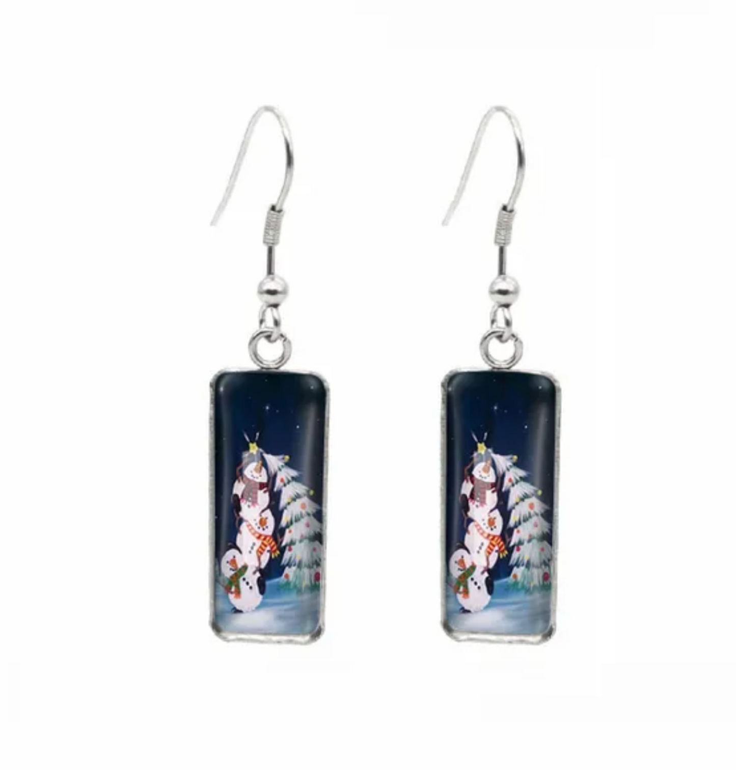 Winter & Christmas Themed Rectangular Drop Earrings