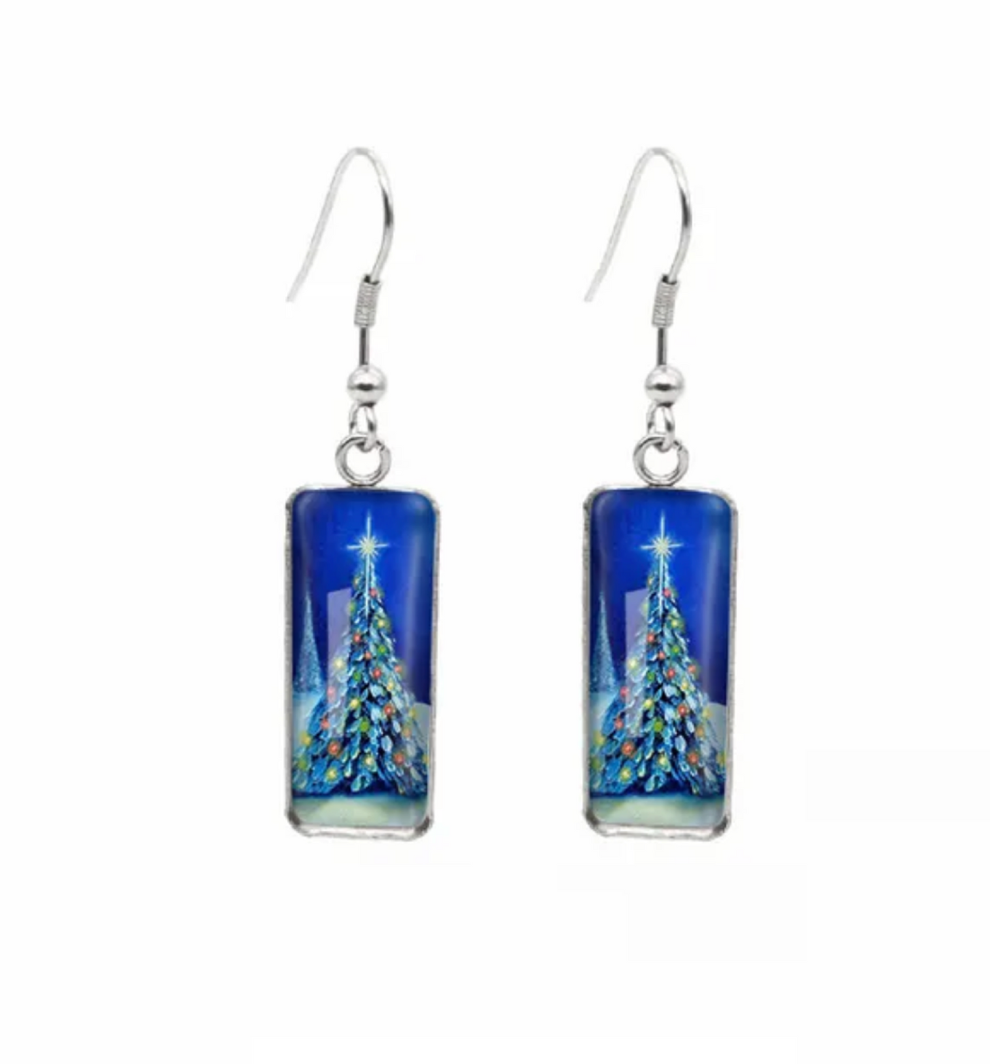 Winter & Christmas Themed Rectangular Drop Earrings