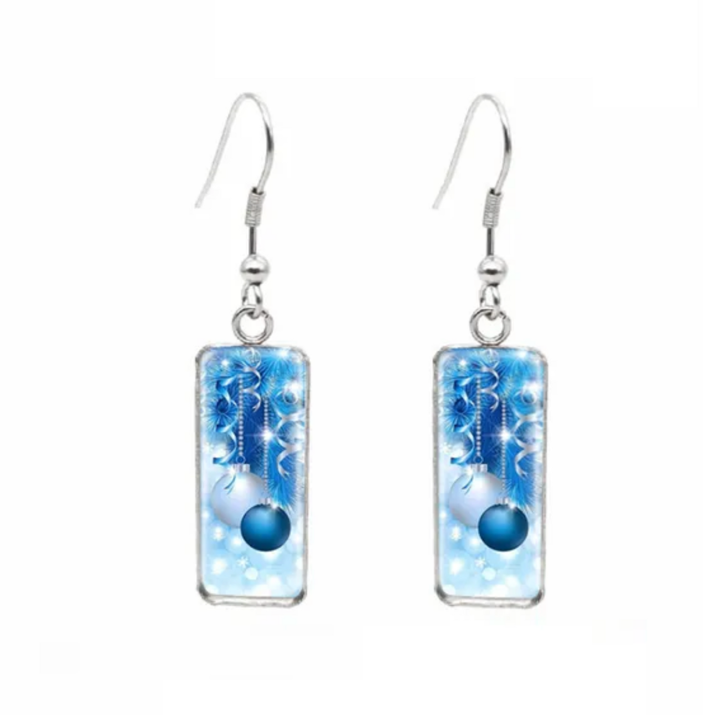 Winter & Christmas Themed Rectangular Drop Earrings