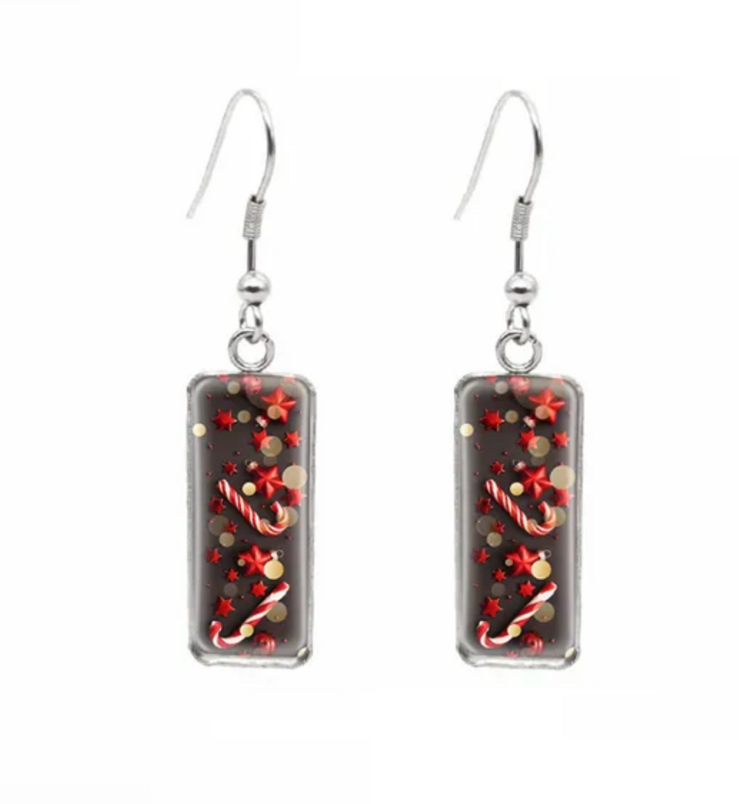 Winter & Christmas Themed Rectangular Drop Earrings