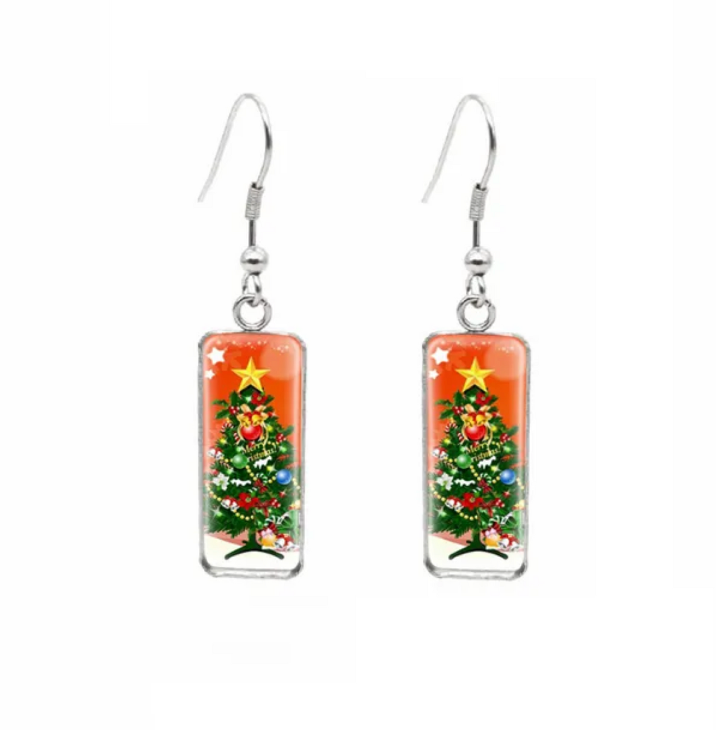 Winter & Christmas Themed Rectangular Drop Earrings