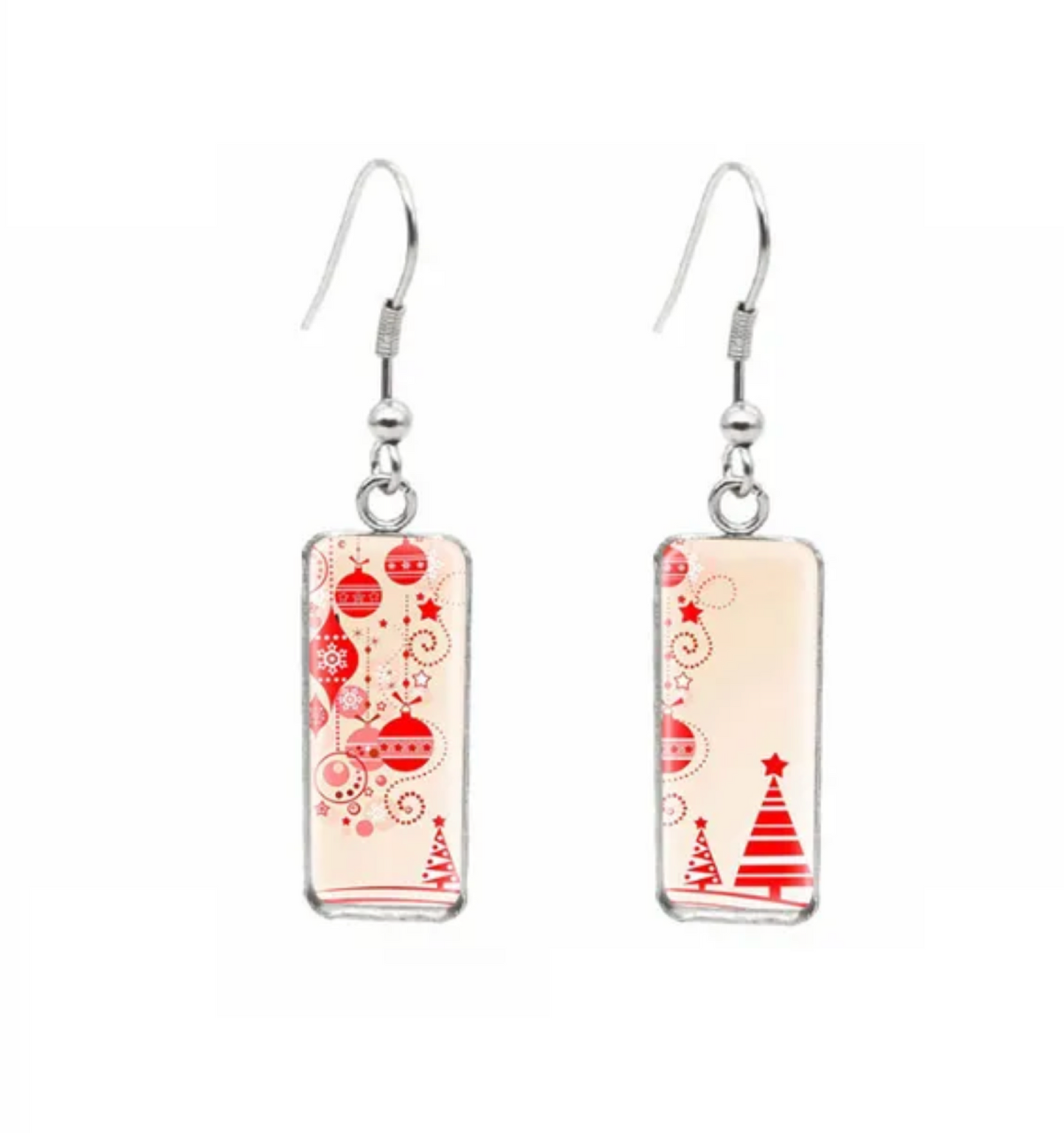 Winter & Christmas Themed Rectangular Drop Earrings