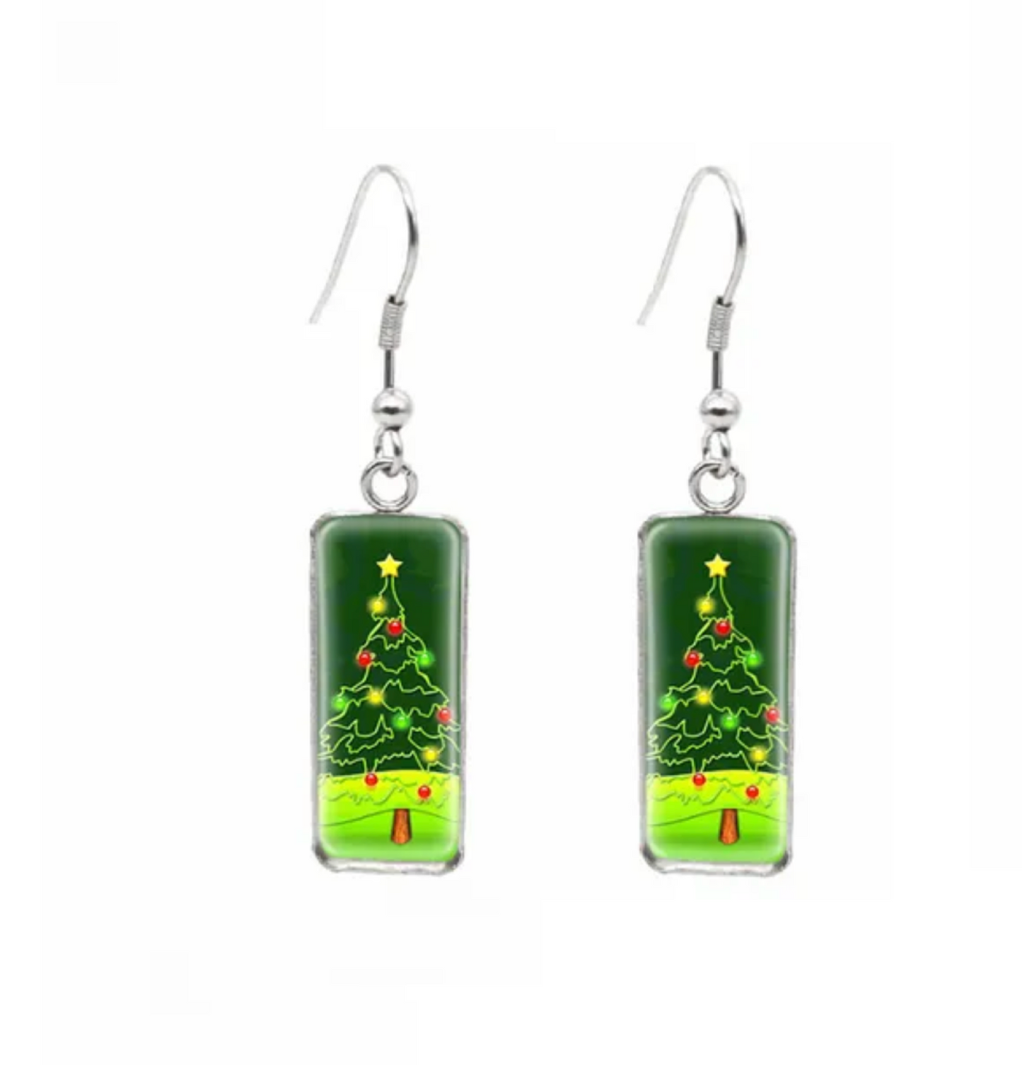 Winter & Christmas Themed Rectangular Drop Earrings