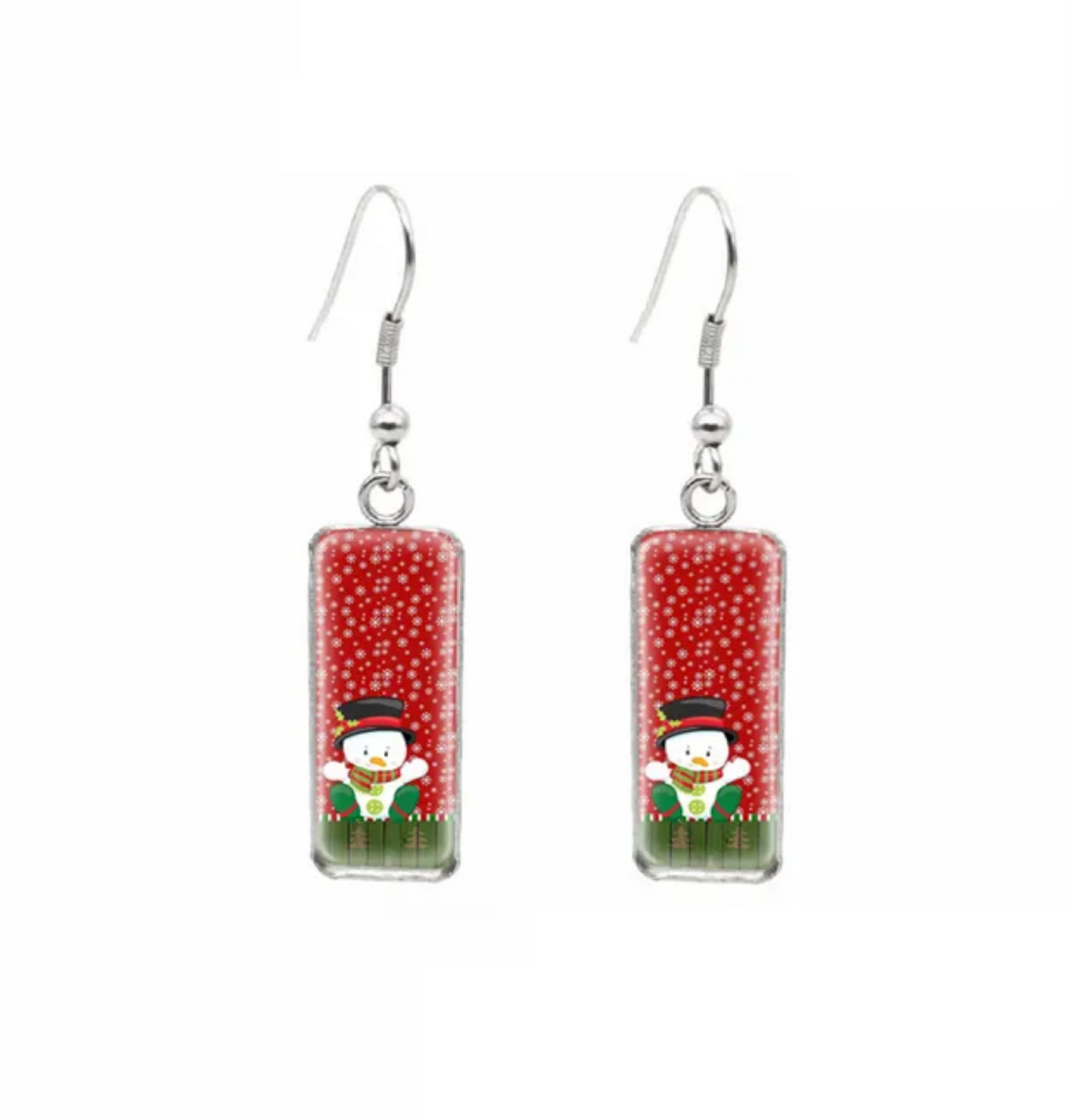 Winter & Christmas Themed Rectangular Drop Earrings