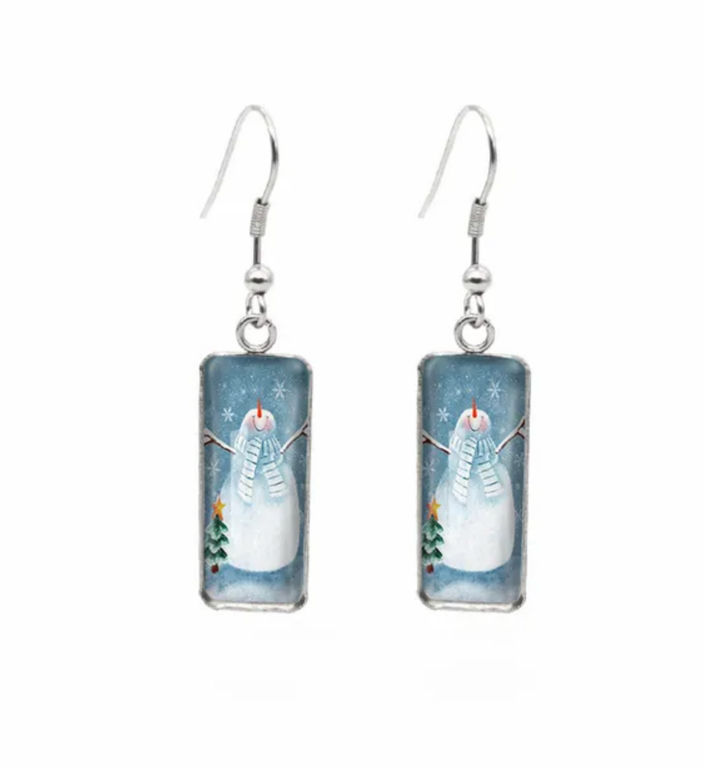 Winter & Christmas Themed Rectangular Drop Earrings