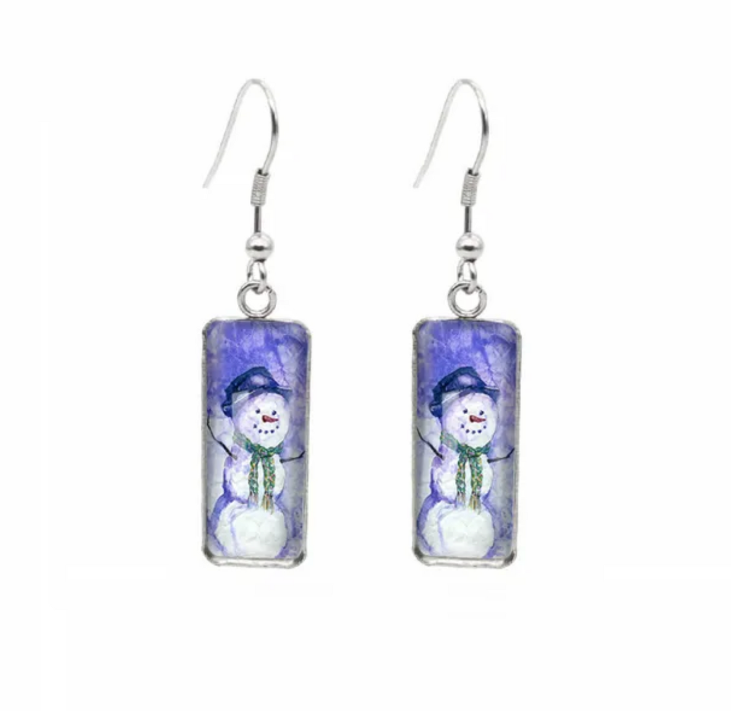 Winter & Christmas Themed Rectangular Drop Earrings