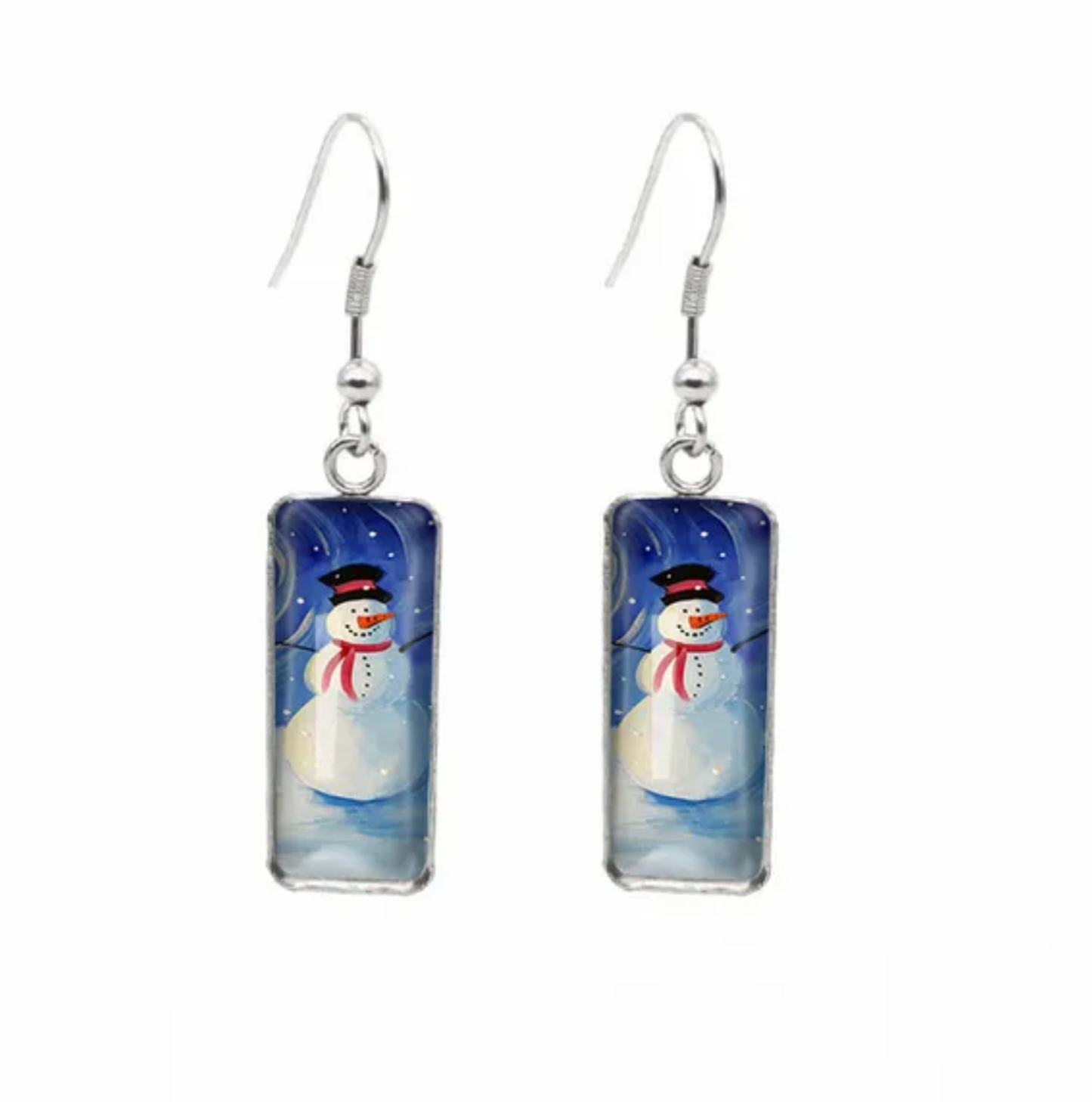 Winter & Christmas Themed Rectangular Drop Earrings