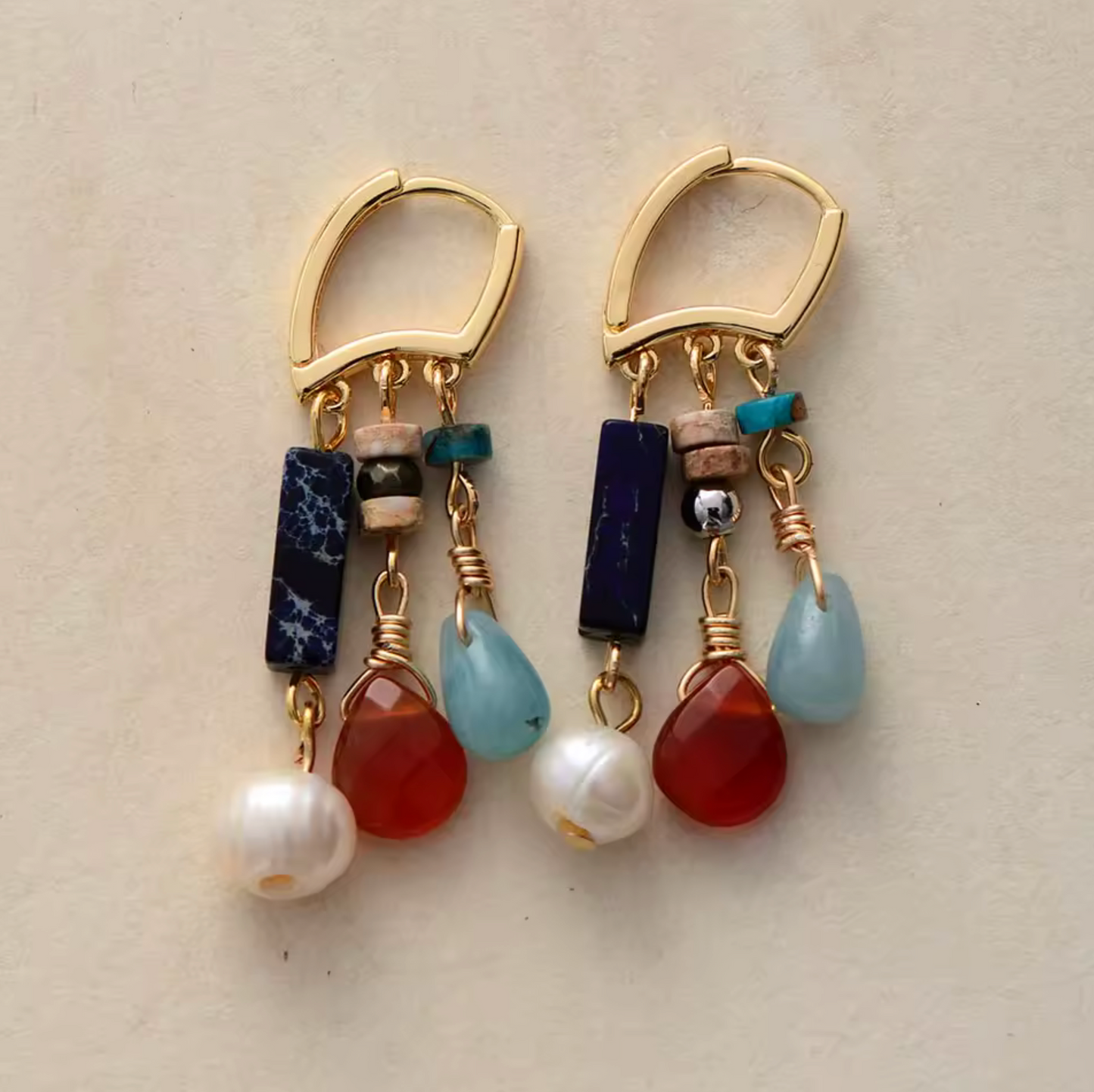 Goldtone Clustered Gemstone Drop Earrings