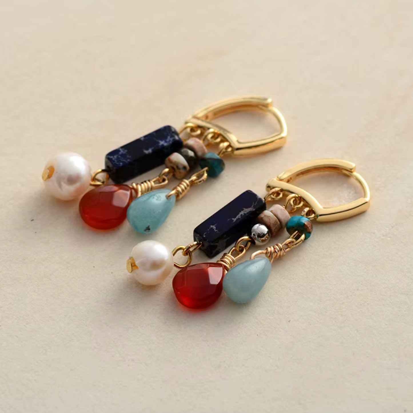 Goldtone Clustered Gemstone Drop Earrings