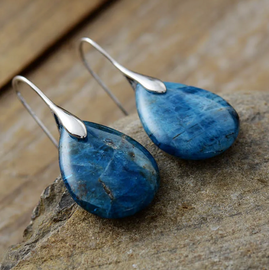 Silvertone & Blue Apatite Teardrop Drop Earrings