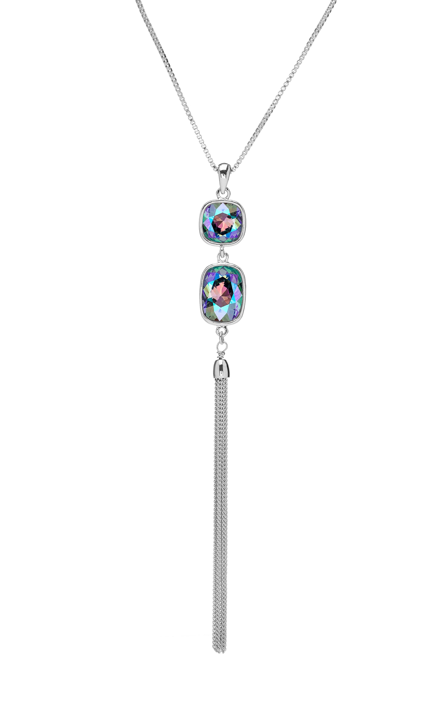 Double Crystal Tassled Pendant Necklace