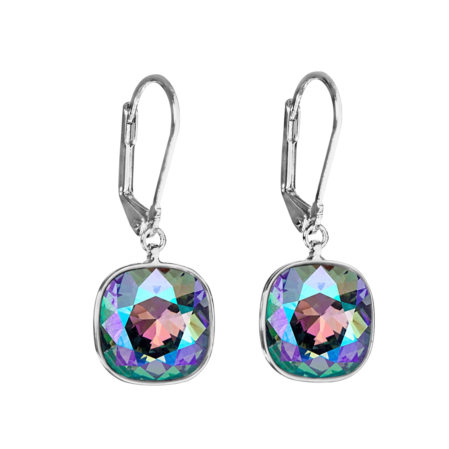 Cushion Cut Drop Earrings with Swarovski Crystals