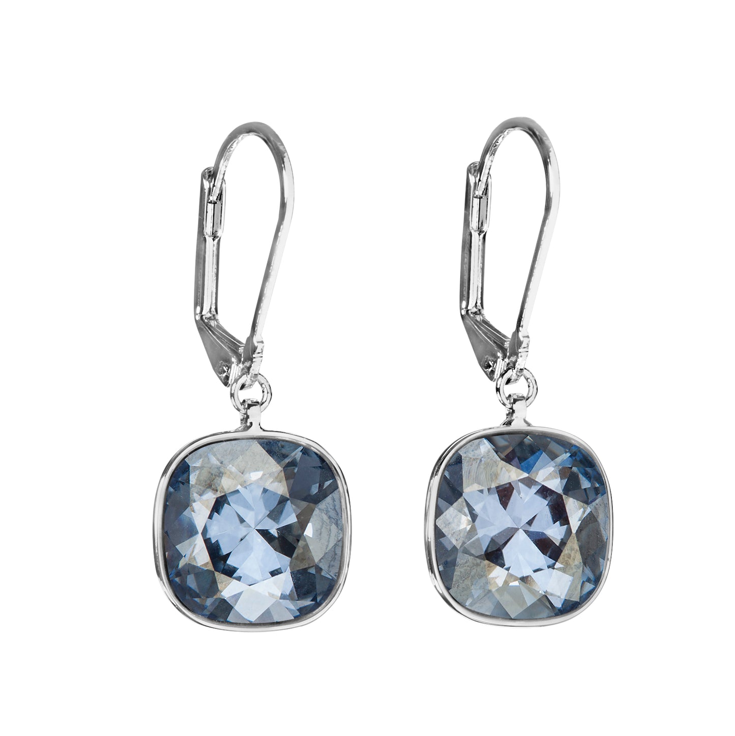 Cushion Cut Crystal Long Leverback Earrings