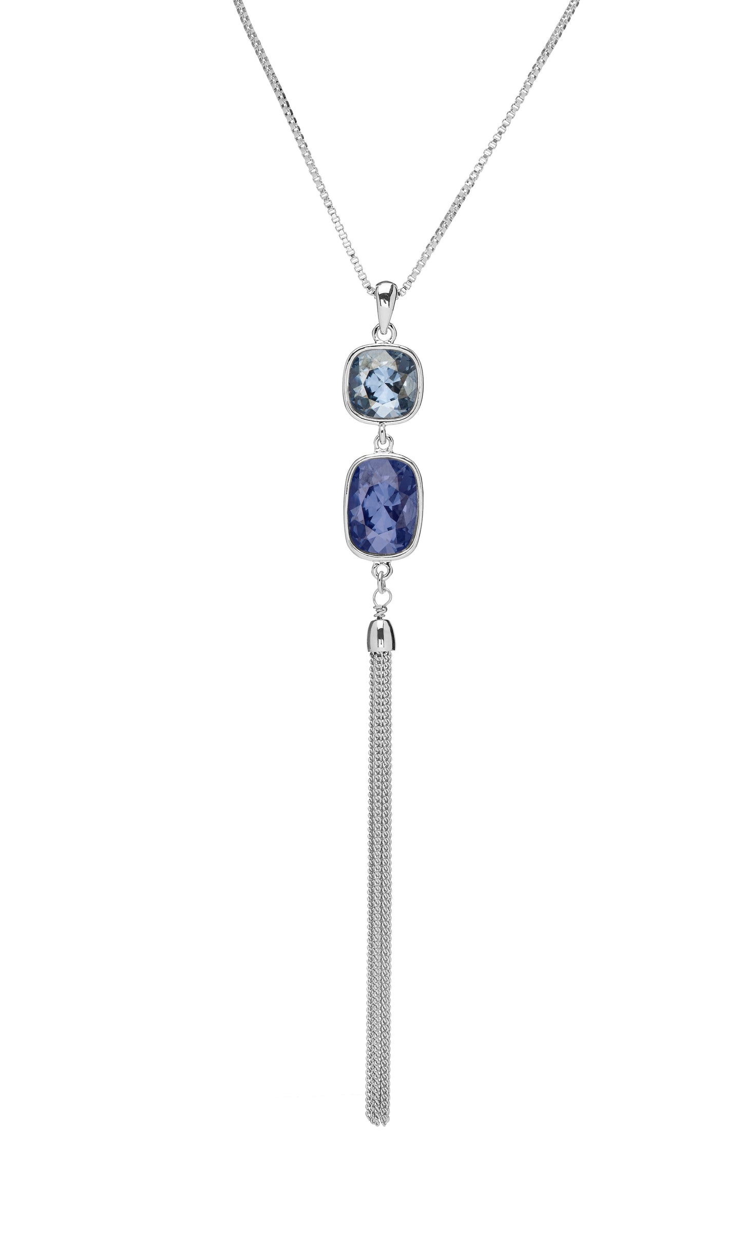 Double Crystal Tassled Pendant Necklace