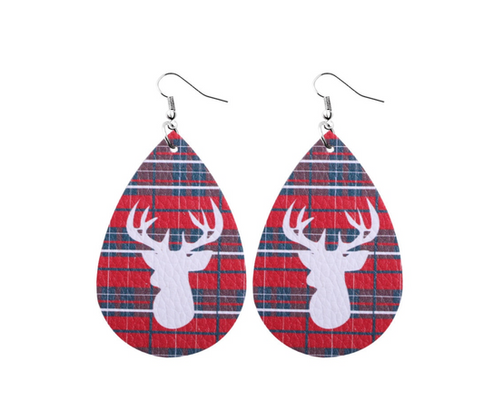 Plaid & Deer Teardrop Drop Earrings