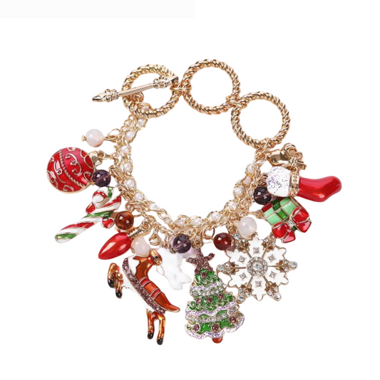 Mixed Goldtone  Holiday Charm Toggle Bracelet