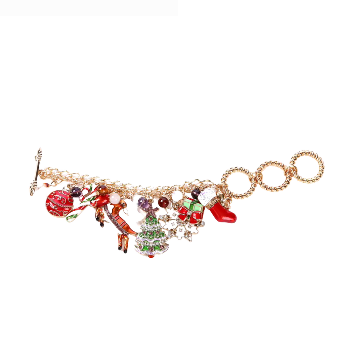 Mixed Goldtone  Holiday Charm Toggle Bracelet