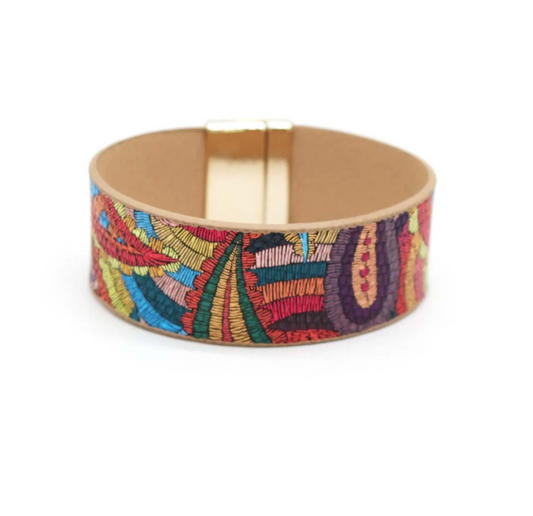 Multi Colored Pattern Faux Leather Magnetic Bracelet