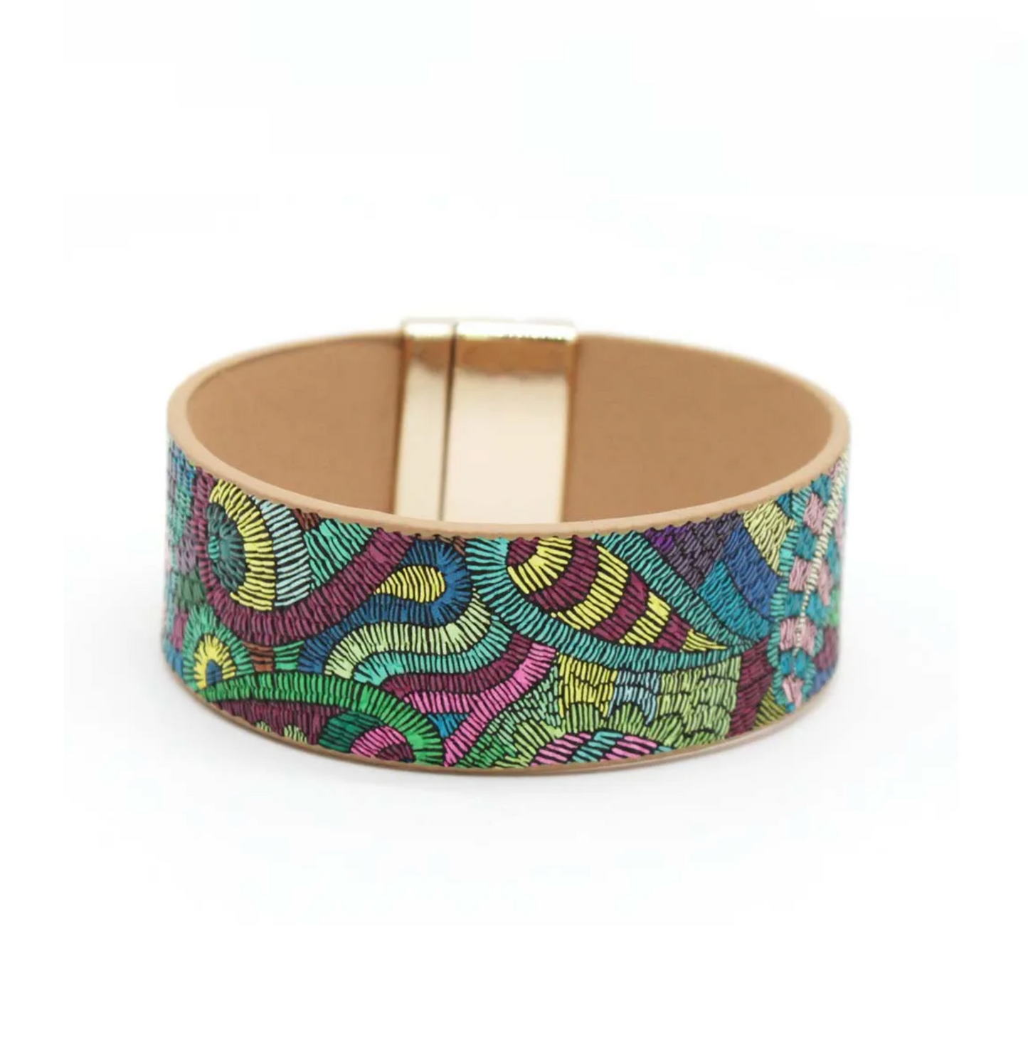 Multi Colored Pattern Faux Leather Magnetic Bracelet