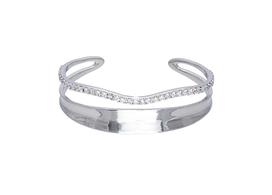 Silvertone Clear Swarovski Crystal Pave Bangle Bracelet