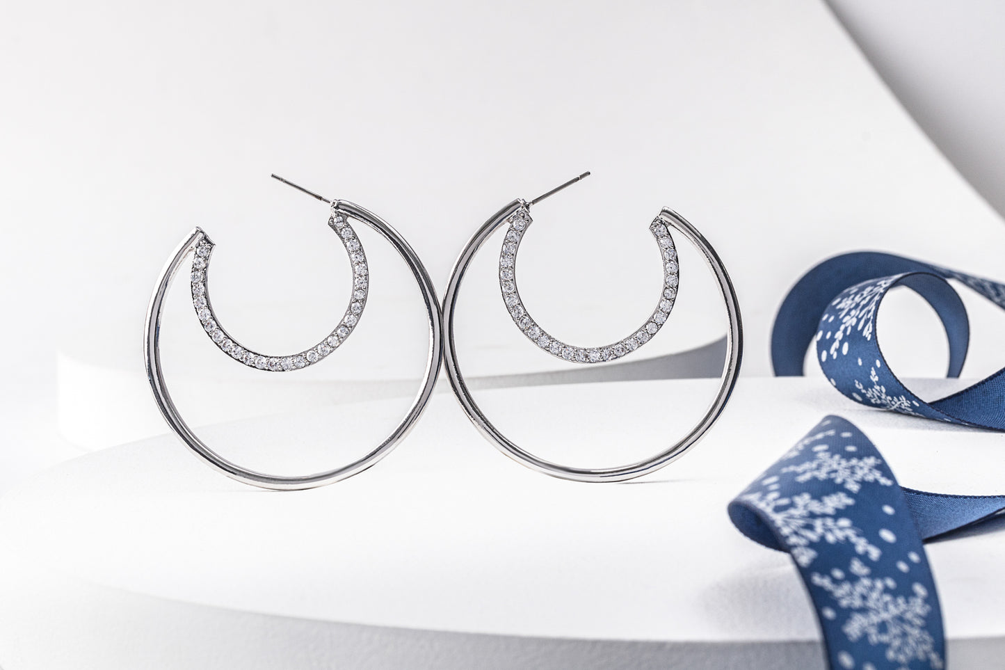 Crystal Half Moon Hoop Earrings