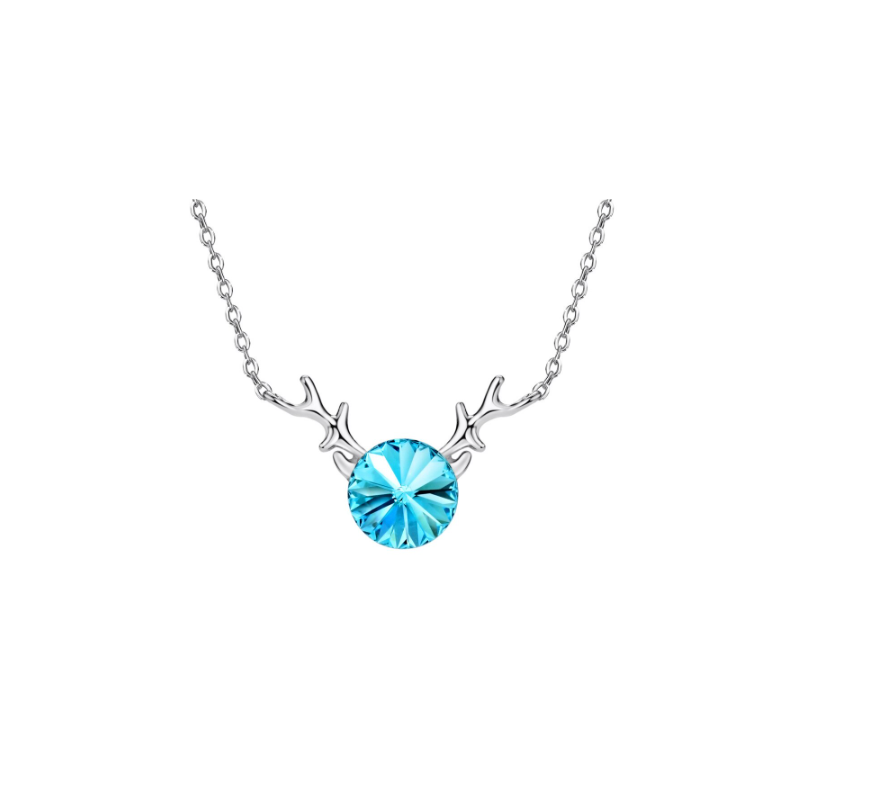 Aqua Antler Deer Necklace with Aqua Swarovski Rivoli