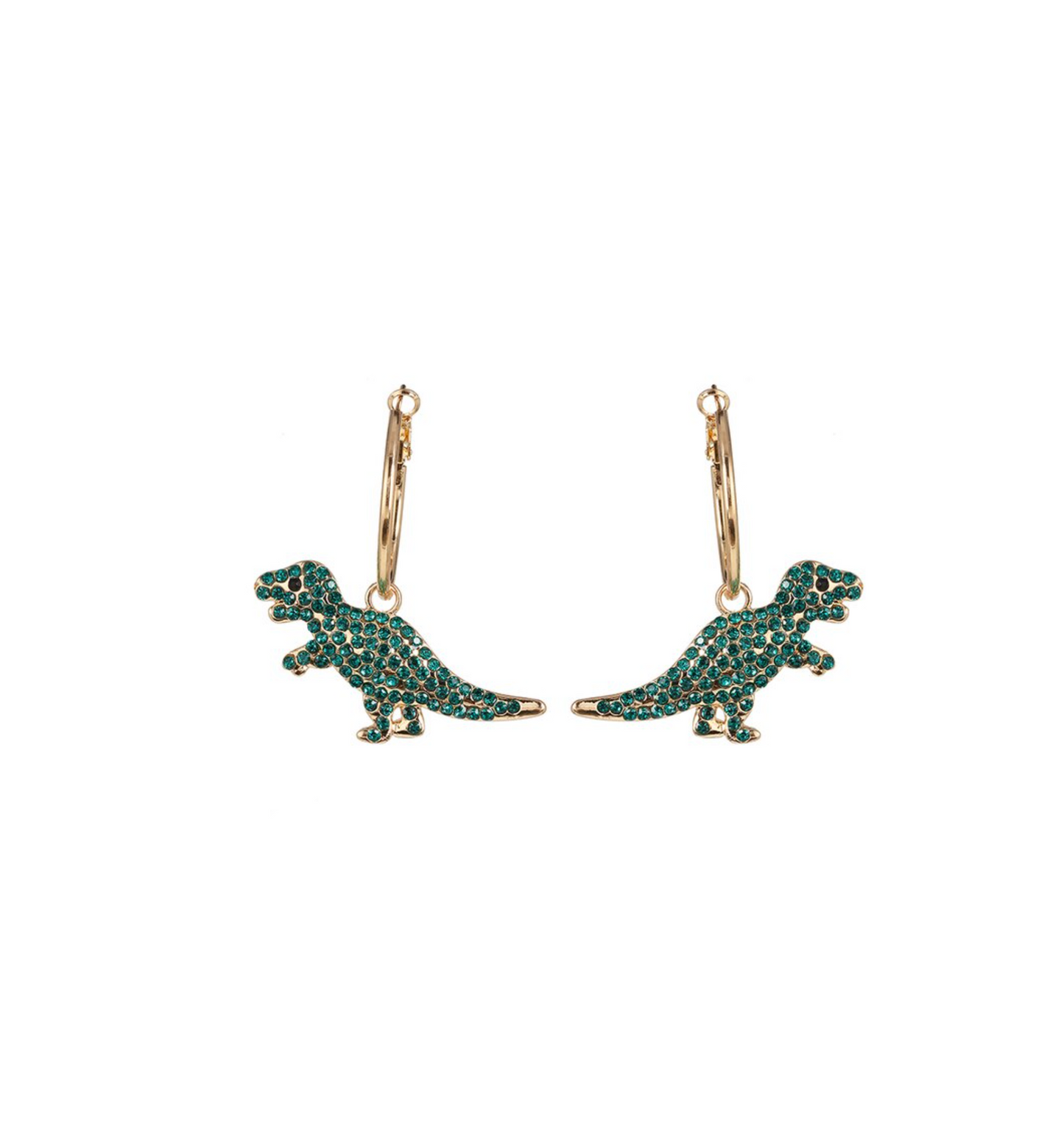 Goldtone Crystal Pave Dinosaur Hoop Earrings