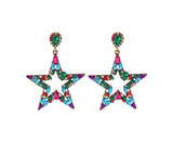 Multi Coloured Crystal Open Star Drop Earrings