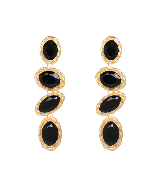 Goldtone & Black Scattered Oval Drop Earrings