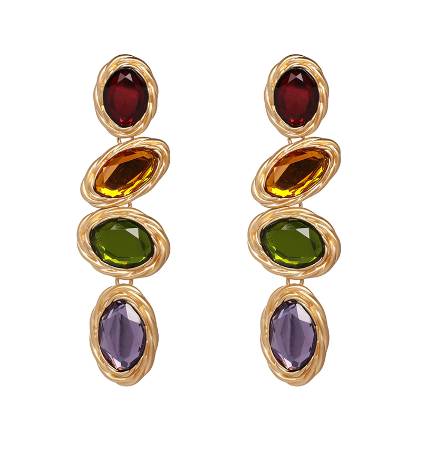 Goldtone fourstone framed drop earrings in multi
