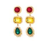 Red, Yellow & Green Crystal Geometric Drop Earrings
