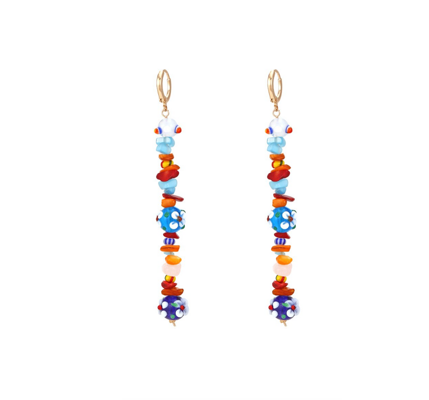 Multi Colored Floral Beaded Drop Earrings