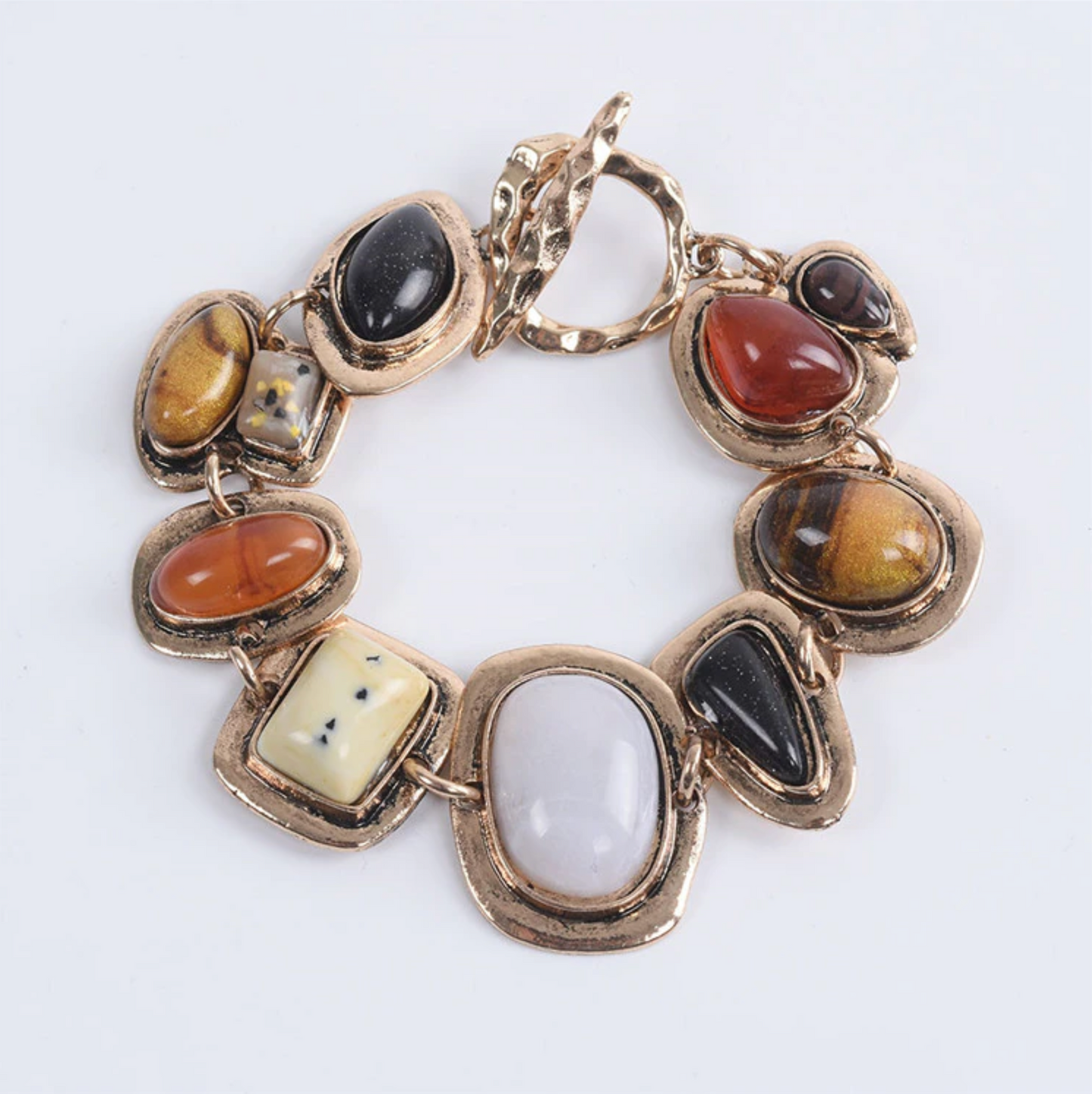 Tiger's Eye & Goldtone Stone Geometric Bracelet