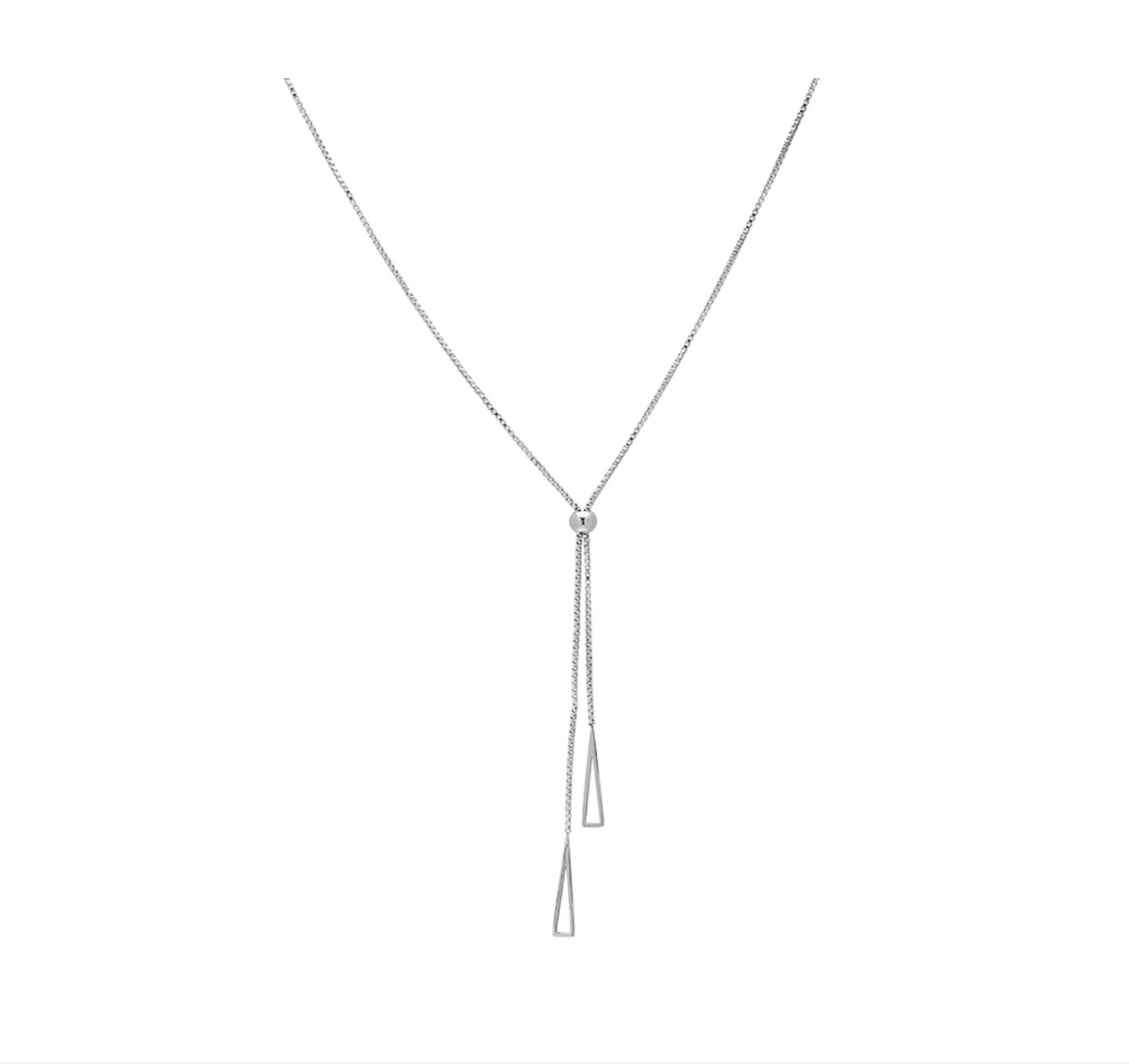 Silvertone Minimalist Drop Triangle Bolo Style Necklace