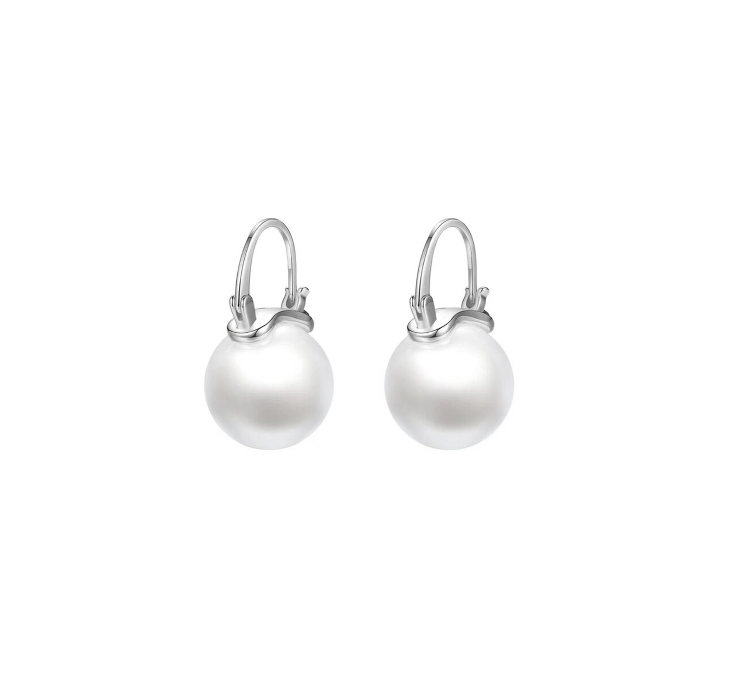 Classic White Faux Pearl Drop Earrings – Silver-Plated
