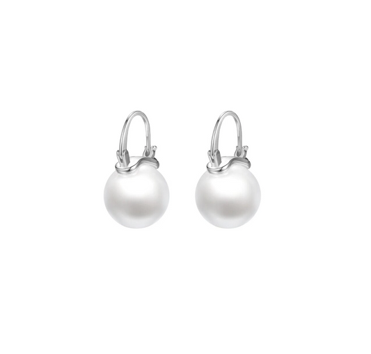 Classic White Faux Pearl Drop Earrings – Silver-Plated