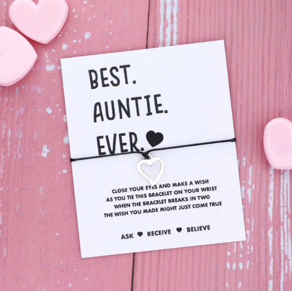 Black & Silvertone Heart 'best Auntie Ever' Adjustable Bracelet