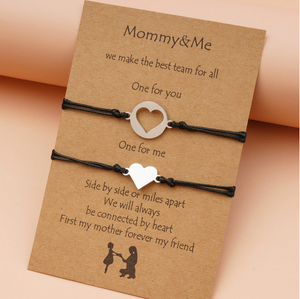 Black & White Mommy And Me Heart Cutout Adjustable Bracelet Set