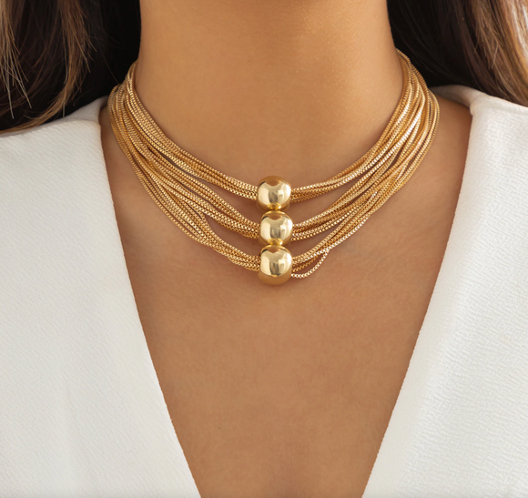 Goldtone Ball Layered Necklace