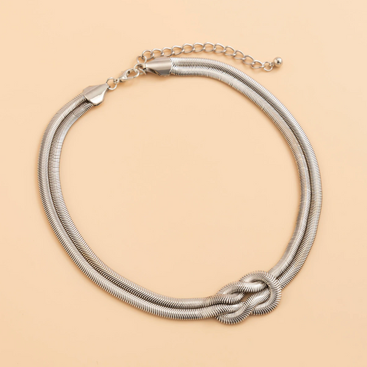 Silvertone Slip-knot Herringbone Chain Necklace