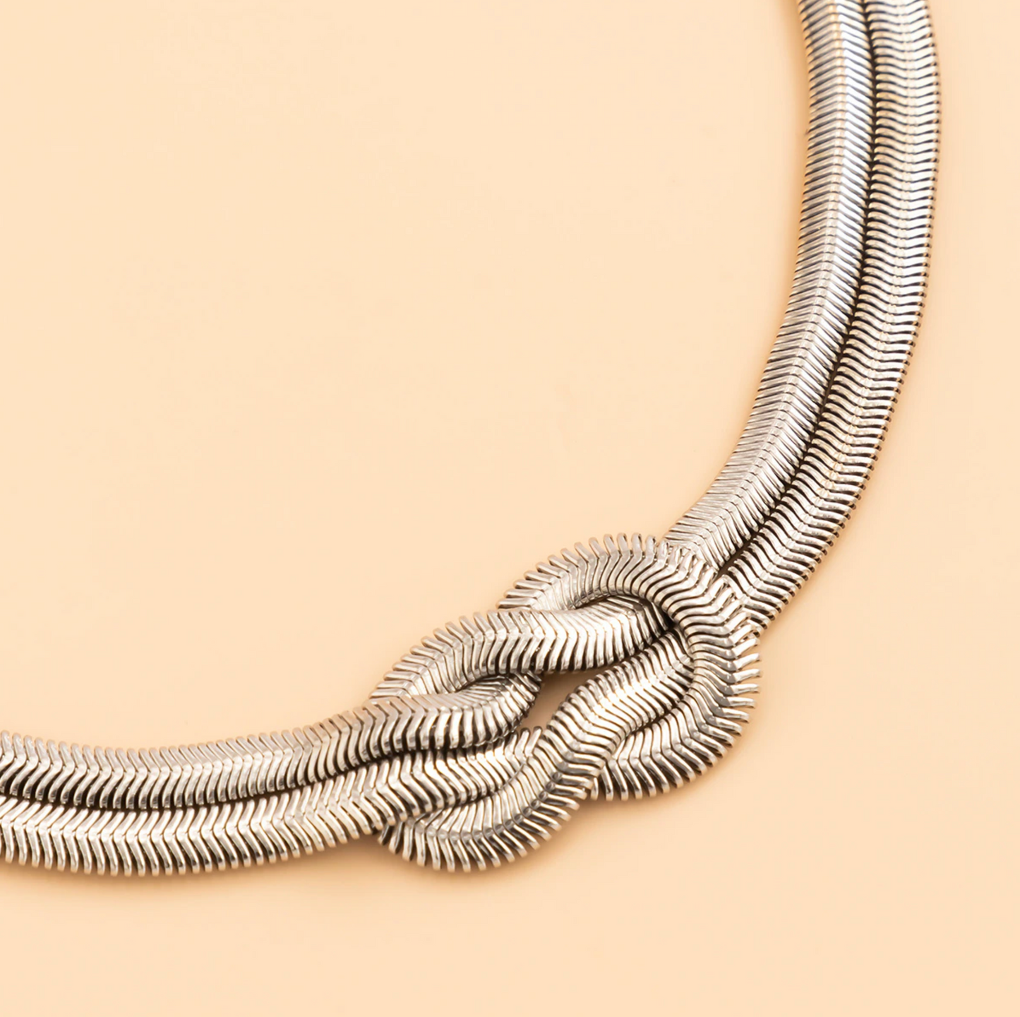 Silvertone Slip-knot Herringbone Chain Necklace